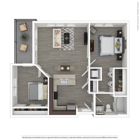 a 3d floor plan of a 1 bedroom apartment